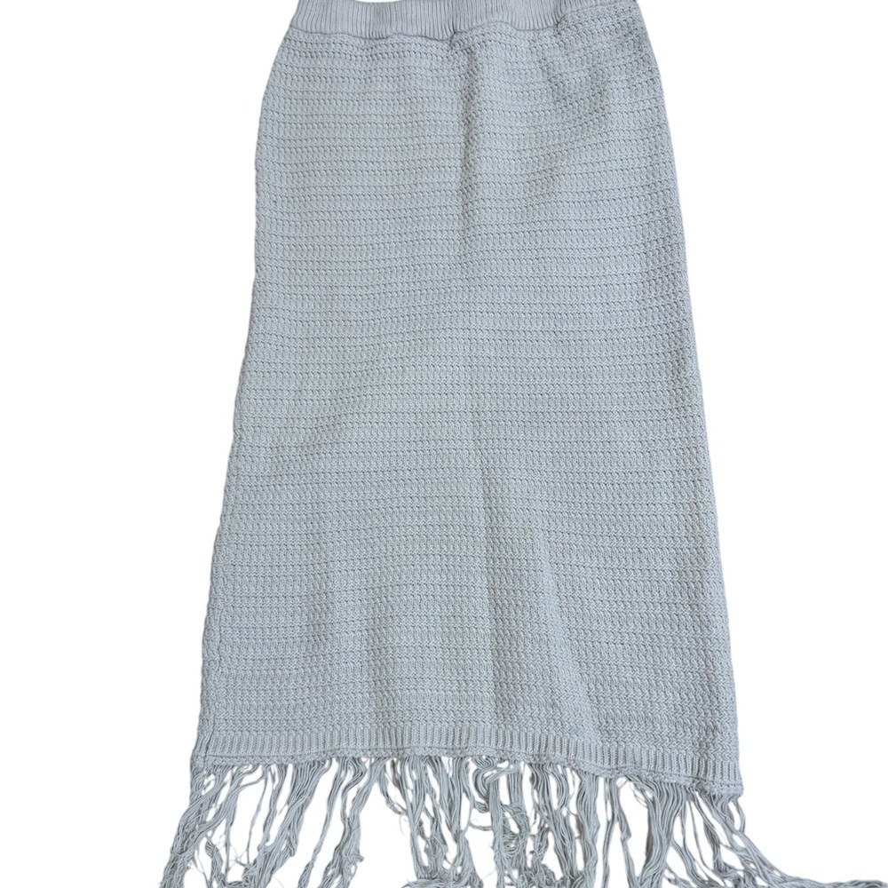 Freshman Light Gray Fringe Midi Skirt - Picture 2 of 5
